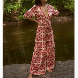 Anthropologie Farm Rio Carmina Linen Blend Wide leg Jumpsuit